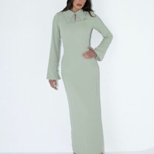 שמלת ירדן ירוק פיסטוק עם צווארון